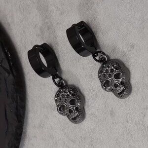 NEW pair of gothic black earrings, Skull Jewelry, Punk Earrings, Skull Hoops